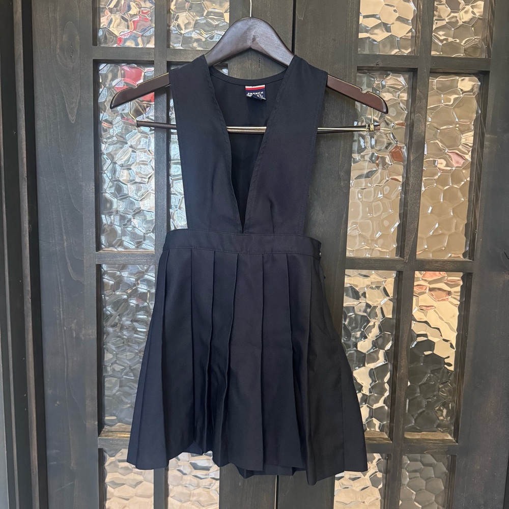 French Toast school Uniform Pleated Jumper Dress Girls Size 6x Navy V neck
